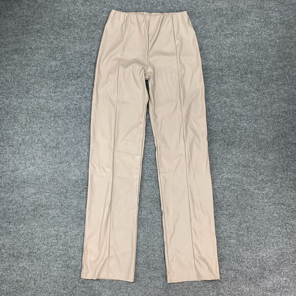 PrettyLittleThing Trouser Womens 6 Stone Faux Leather Seam Detail Straight Leg - Picture 2 of 16